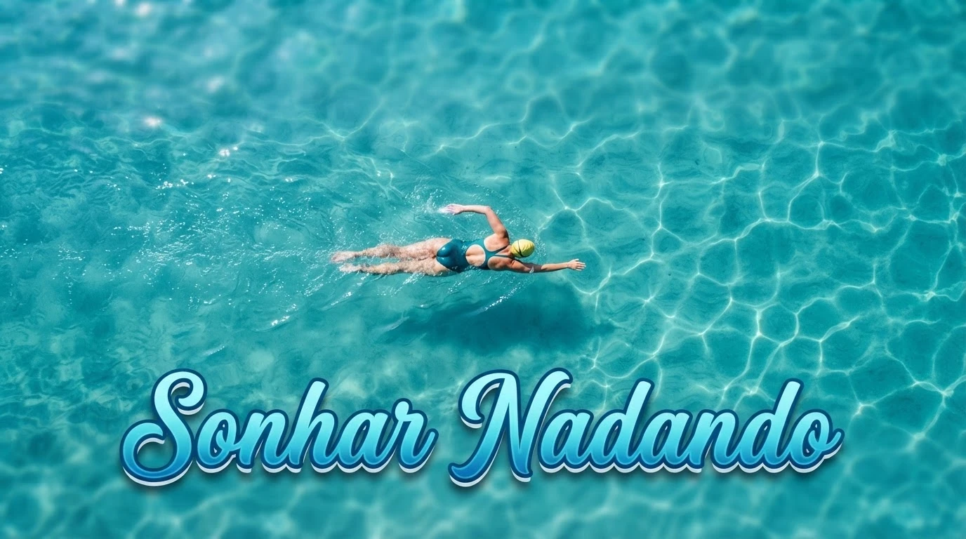 Nadador visto de cima em água azul-turquesa, representando o significado de sonhar nadando