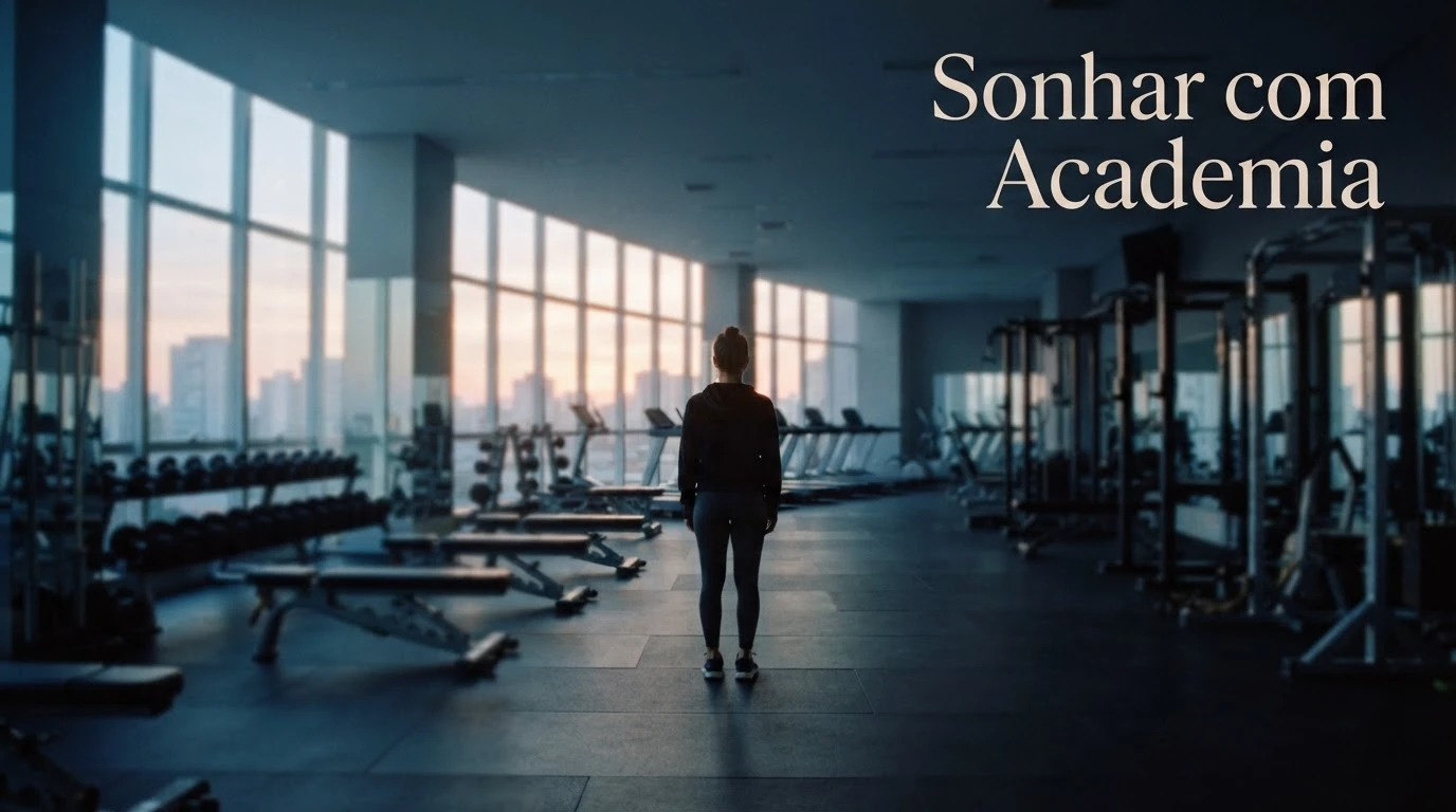 Pessoa sozinha em uma academia vazia ao amanhecer, representando o significado de sonhar com academia.