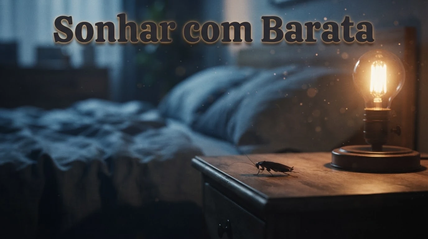 Barata sobre criado-mudo à luz de abajur, representando o sonho com barata e seus significados ocultos.