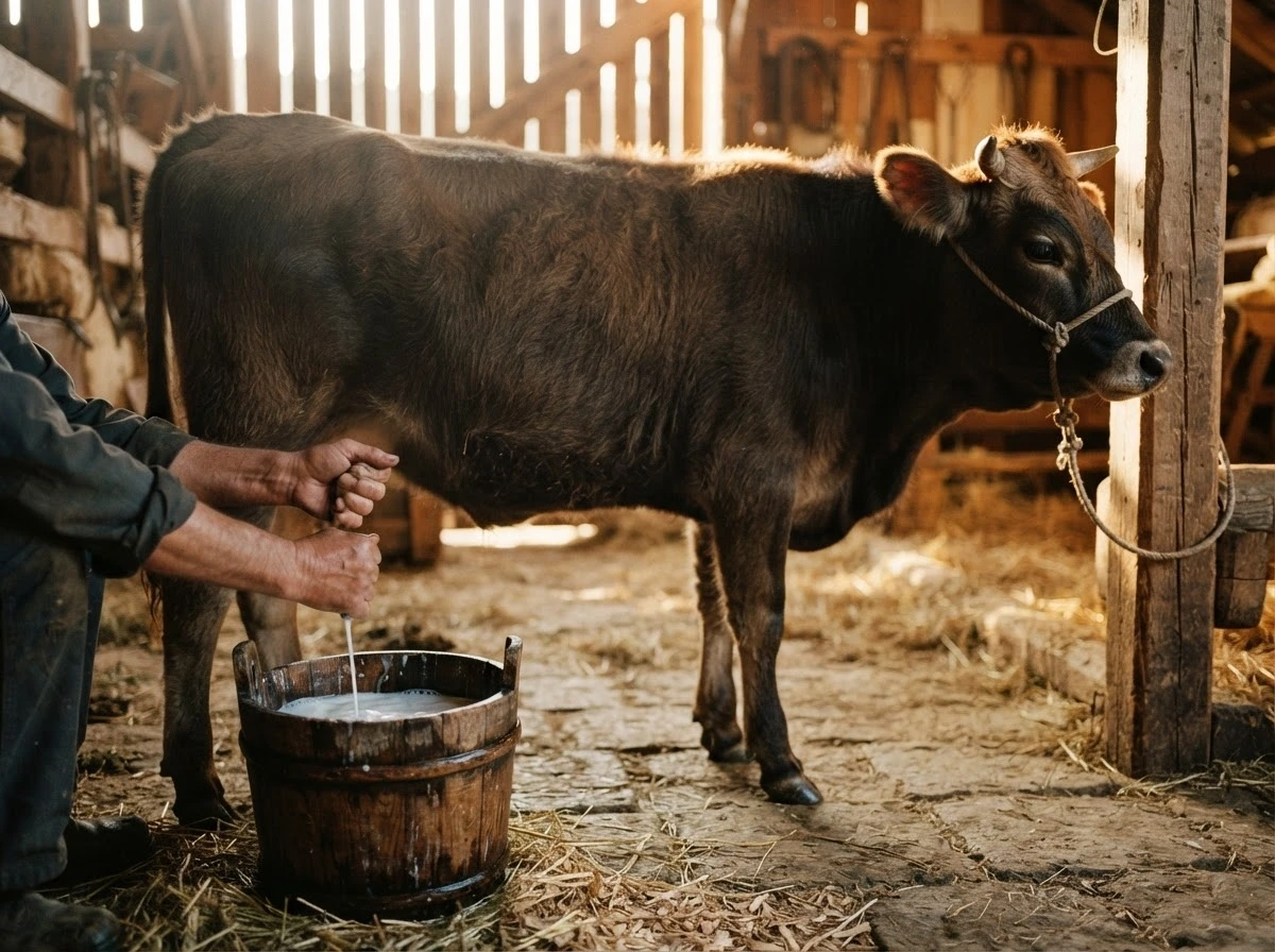 Boi puxando um arado pesado em um campo enevoado, simbolizando o peso do trabalho no sonho.