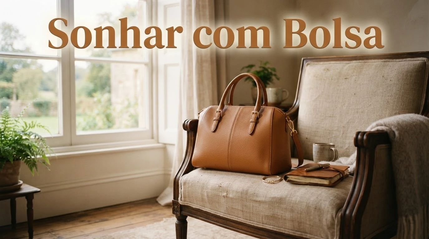 Bolsa de couro elegante sobre uma cadeira à luz da janela, representando o significado de sonhar com bolsa.