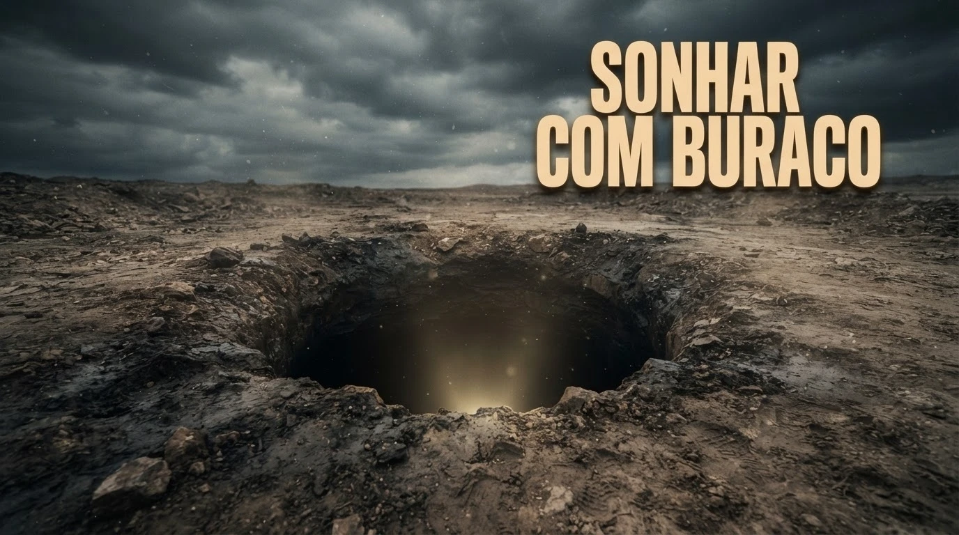 Buraco escuro na terra com luz suave vindo de dentro, representando o significado de sonhar com buraco.