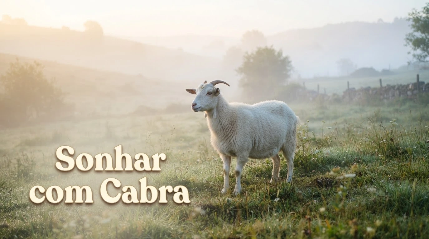Cabra branca em pasto ao amanhecer, representando o significado espiritual de sonhar com cabra