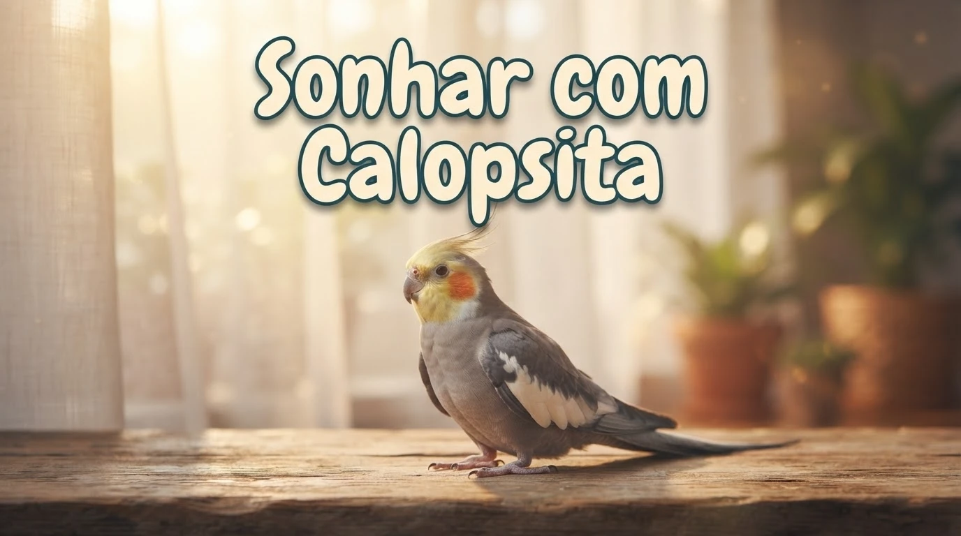 Calopsita cinza pousada em janela de madeira com luz suave, simbolizando o sonho com a ave