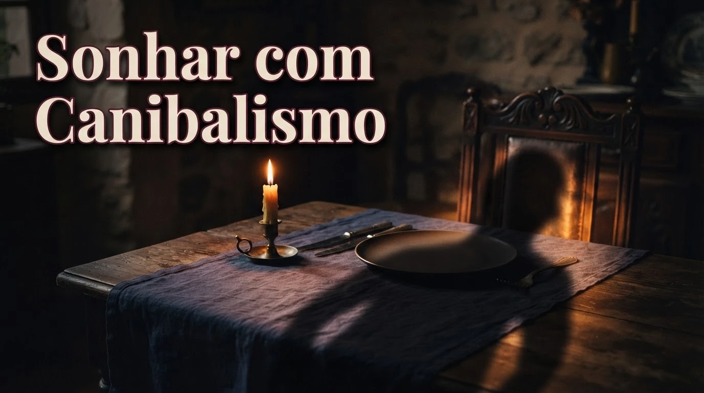 Mesa posta com prato vazio e sombra de uma figura humana à luz de velas