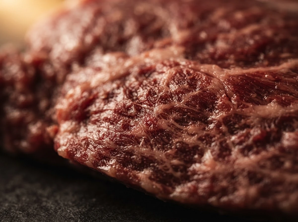 Carne vermelha crua em close simbolizando paixões intensas e energia vital do sonho