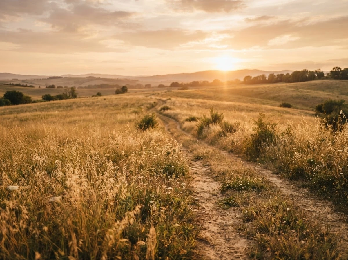 Caminho aberto em campo dourado simbolizando liberdade após se livrar de um desgaste
