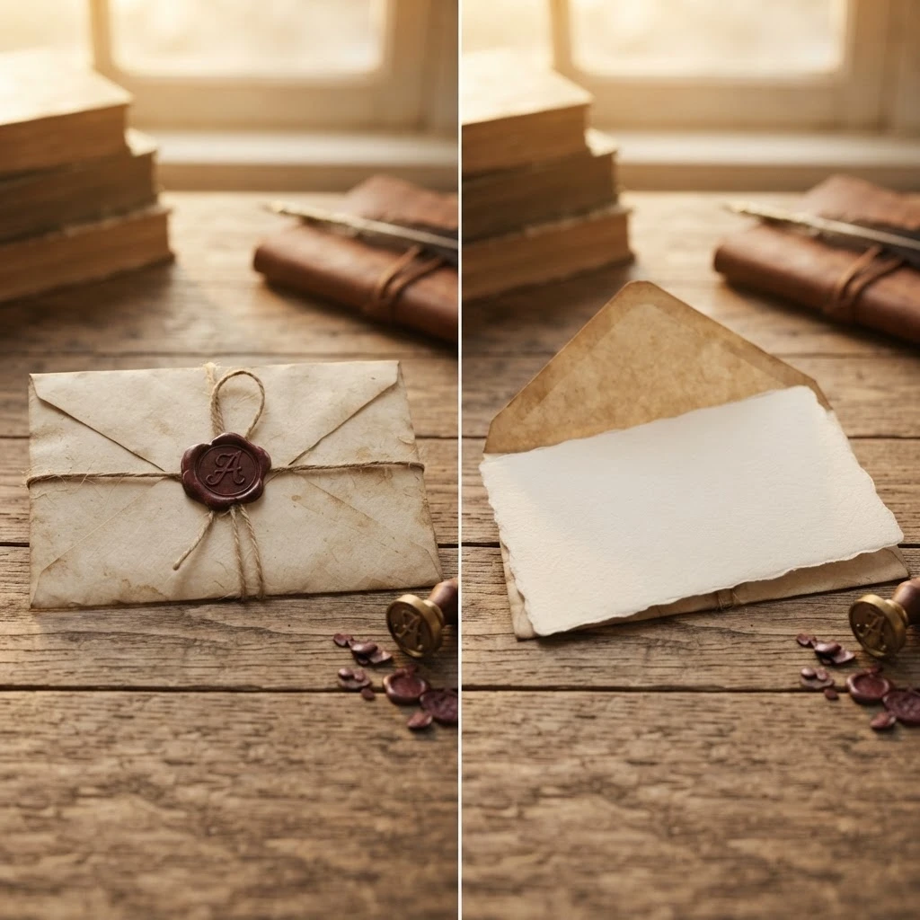 Envelope fechado e envelope aberto lado a lado simbolizando recusa ou transparência no sonho