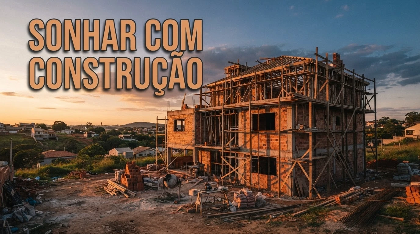 Casa em construção ao entardecer representando o significado de sonhar com construção