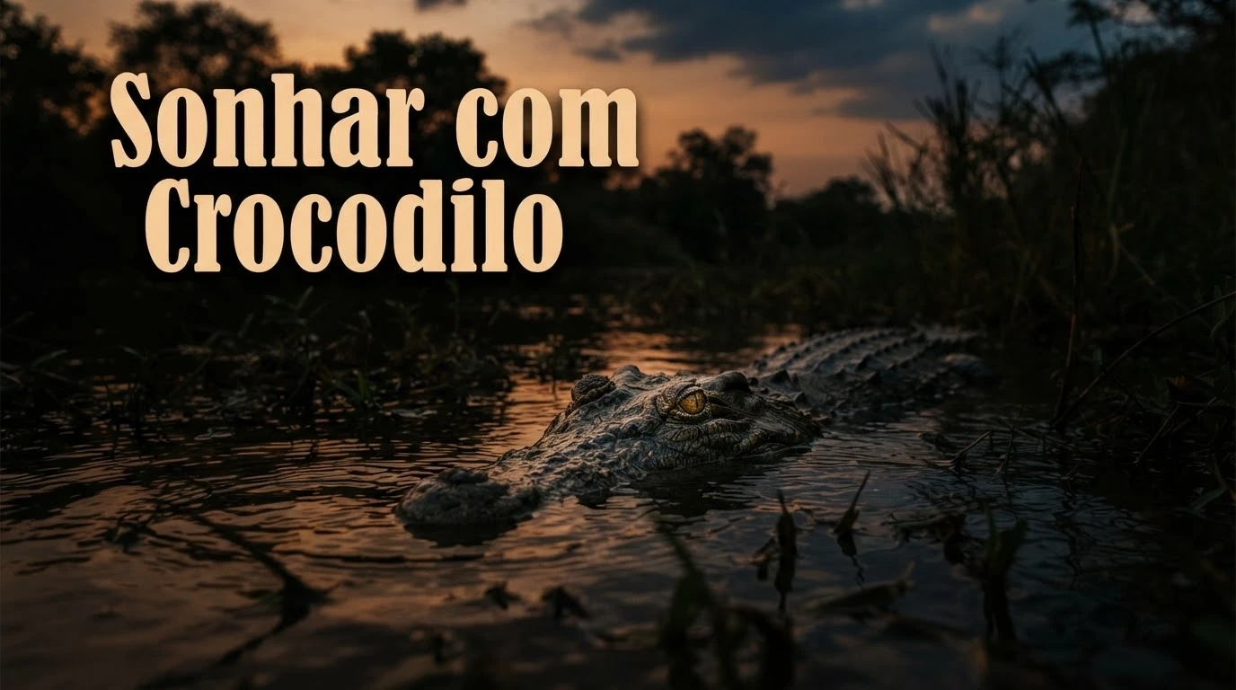 Crocodilo parcialmente submerso em rio representando o significado de sonhar com crocodilo