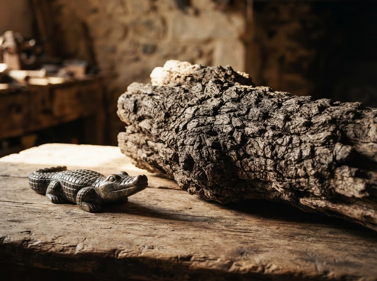 Objetos de tamanhos diferentes representando a proporção do crocodilo no sonho