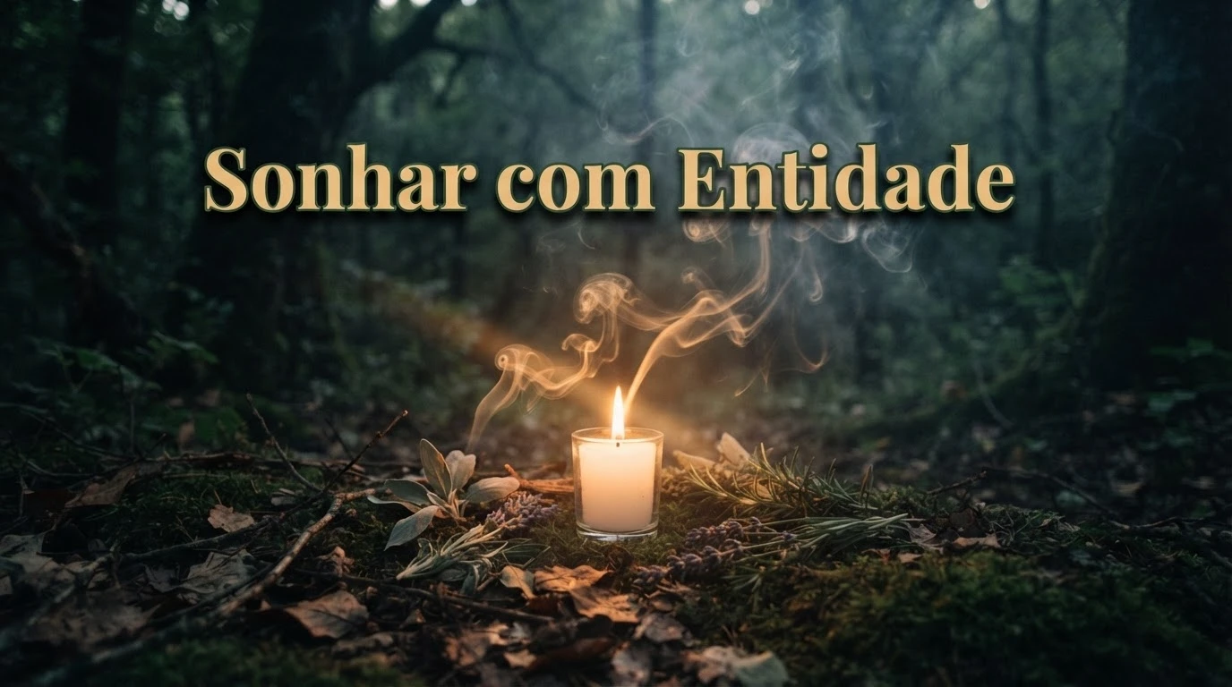 Vela acesa entre fumaça de incenso em uma clareira, símbolo do chamado espiritual no sonho com entidade
