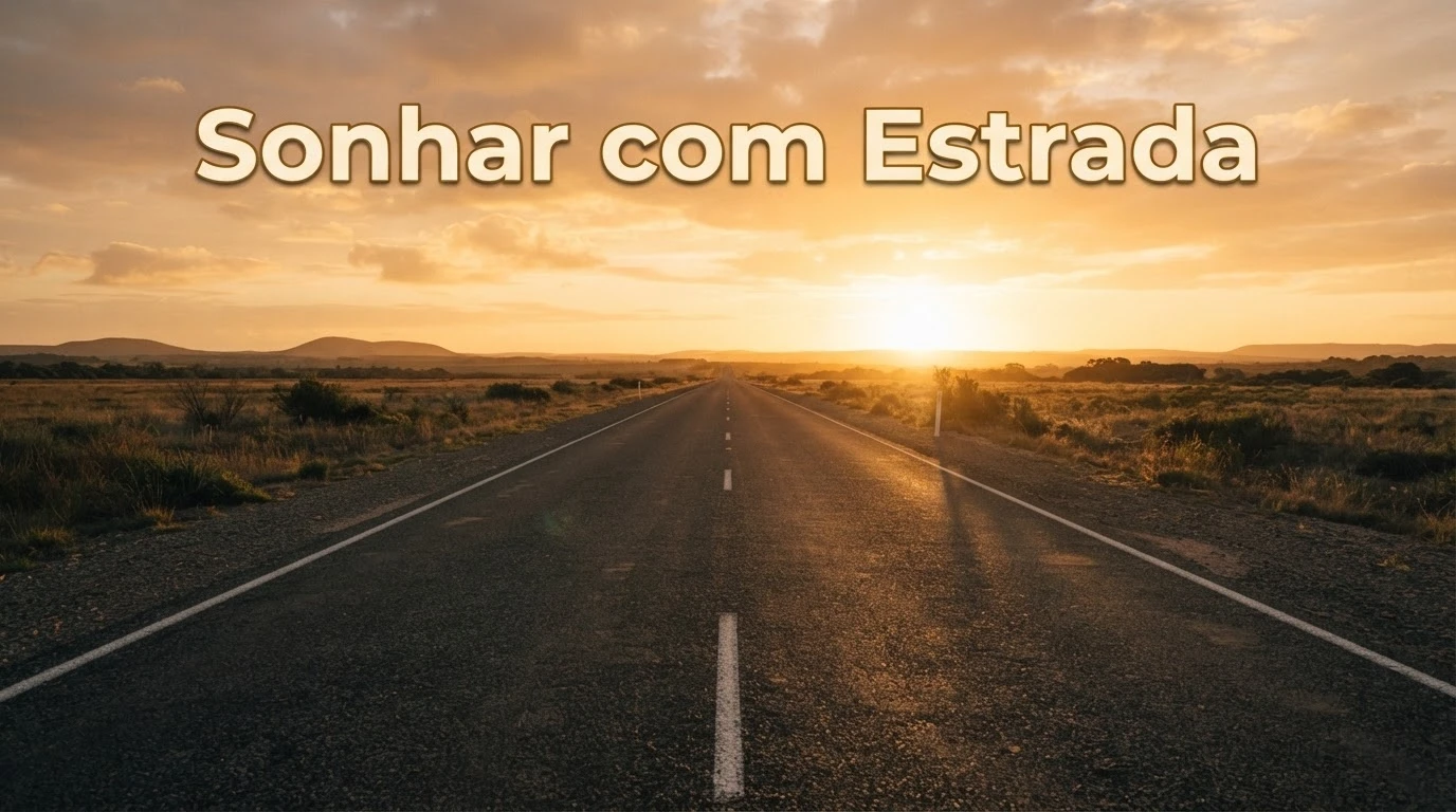 Estrada reta se estendendo até o horizonte ao entardecer, símbolo do caminho de vida no sonho