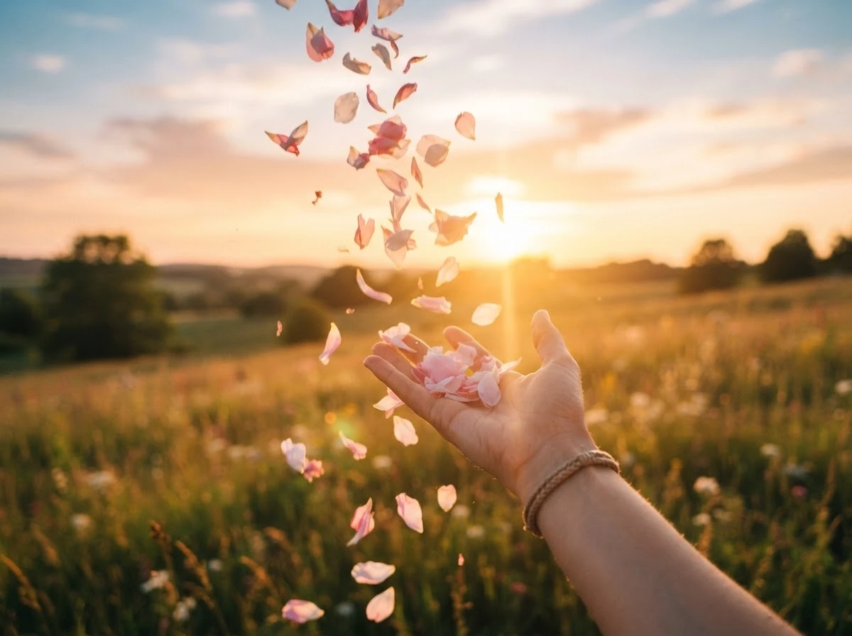 Pétalas de flores ao entardecer simbolizando esperança e renovação