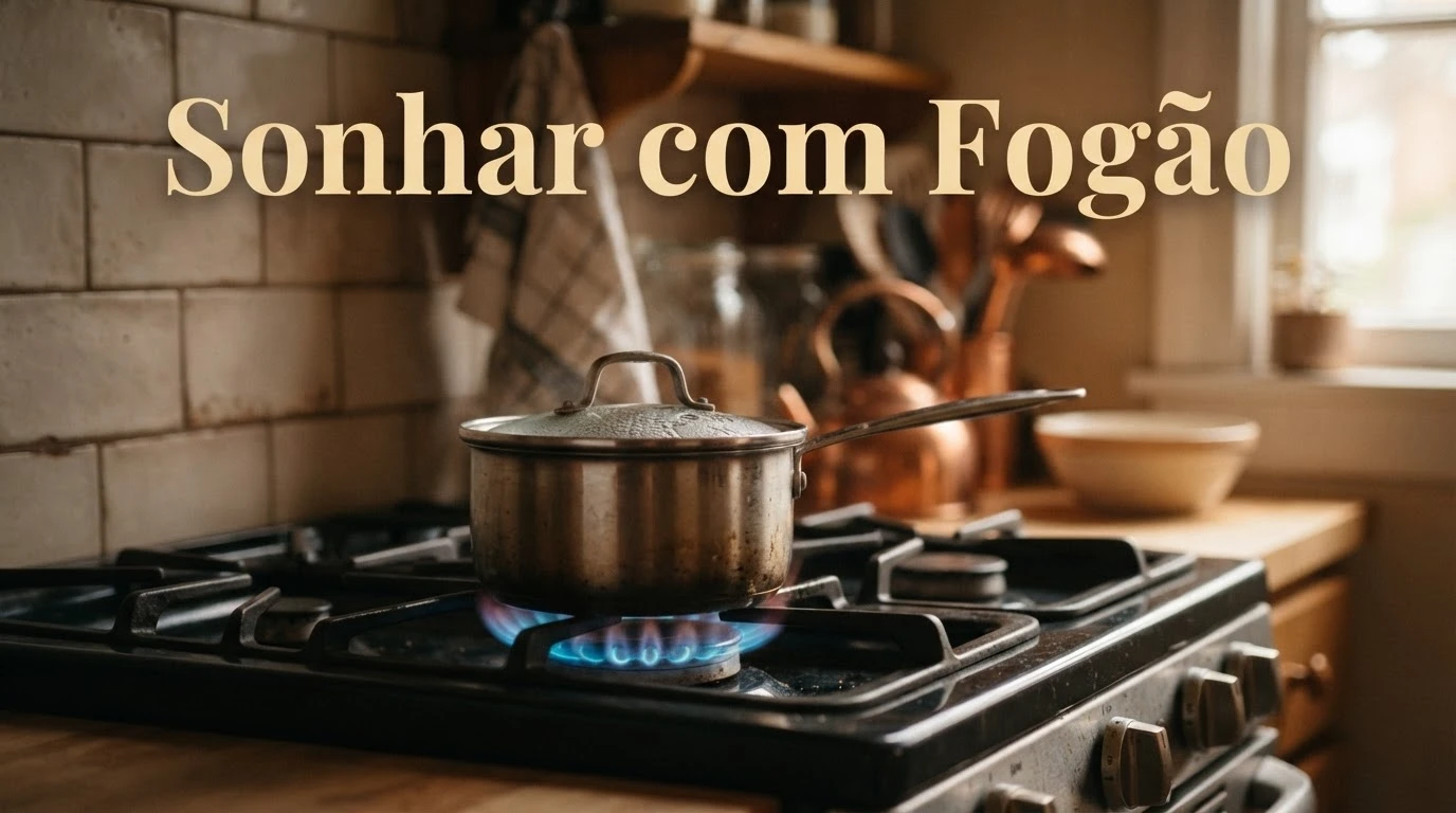 Fogão aceso em cozinha aconchegante representando o significado de sonhar com fogão