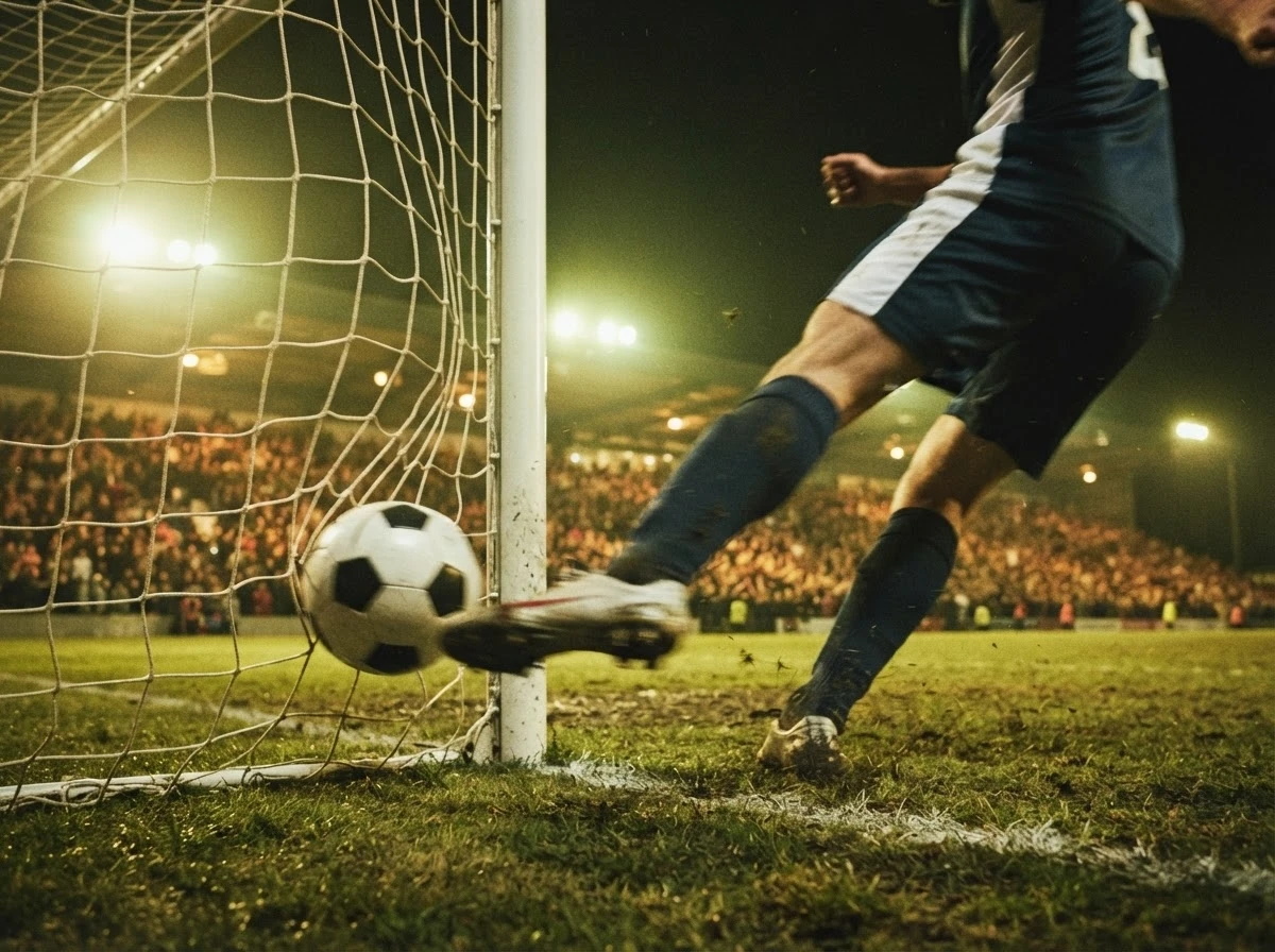 Bola entrando no gol simbolizando uma meta alcançada ao sonhar marcando um gol