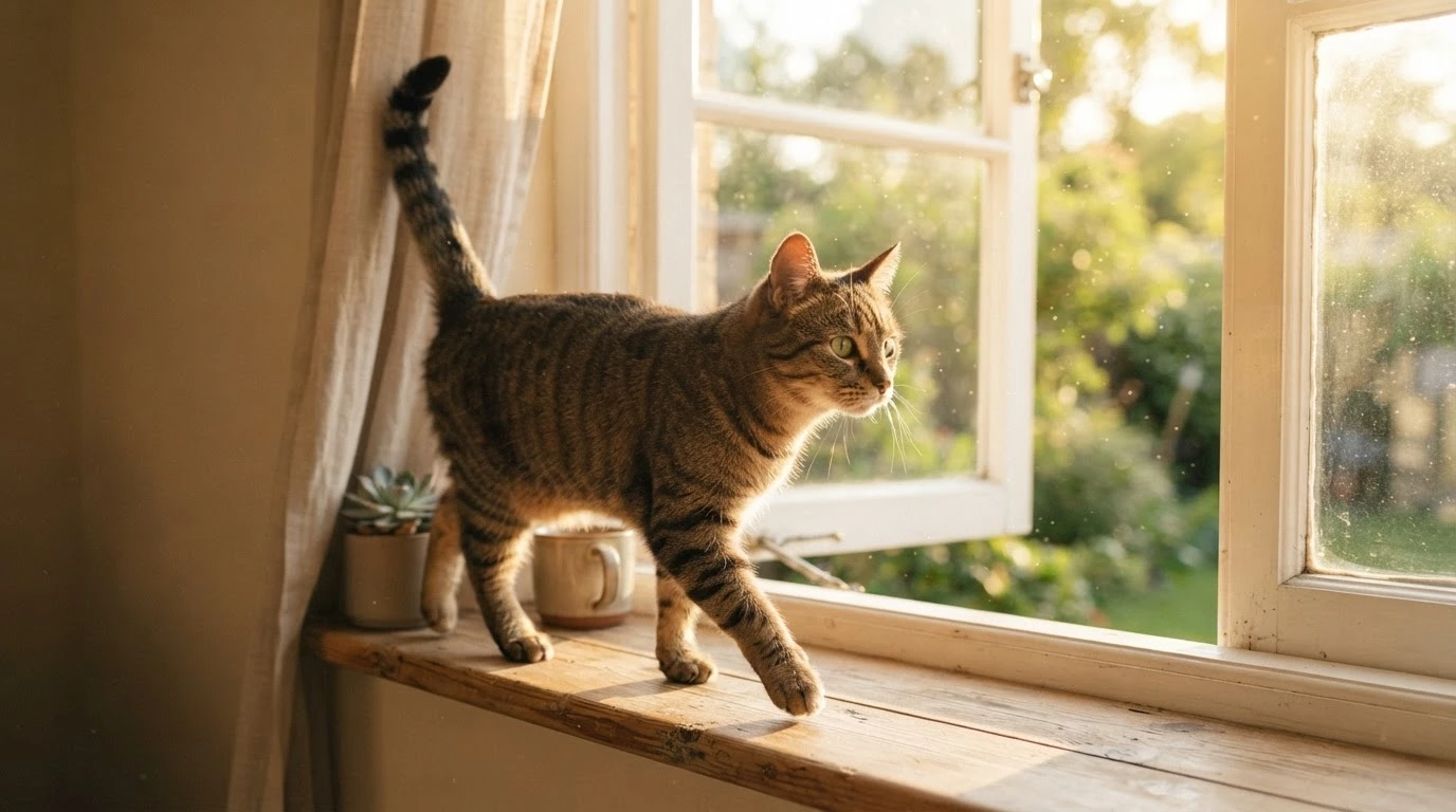 Gato caminhando em direção à luz, representando confiança na intuição depois desse sonho