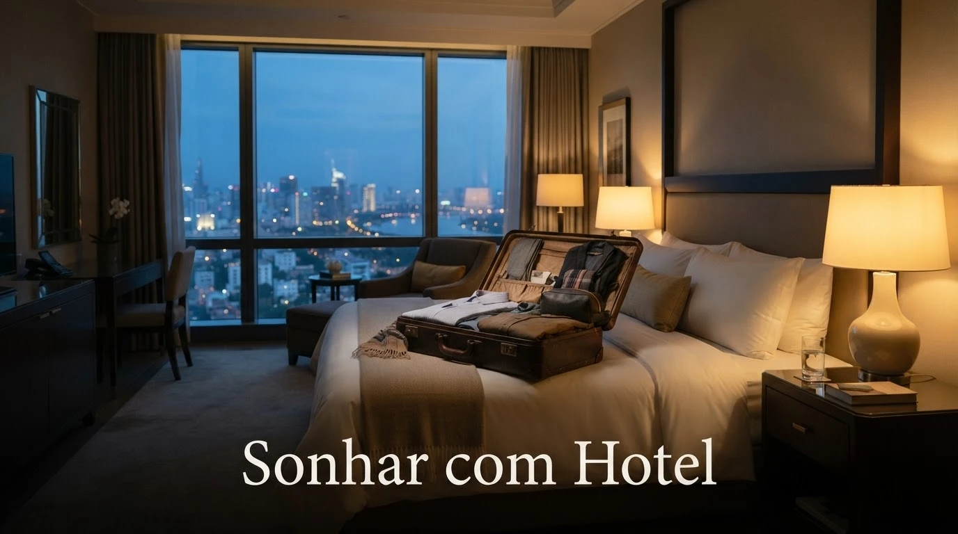 Quarto de hotel elegante ao entardecer simbolizando o significado de sonhar com hotel