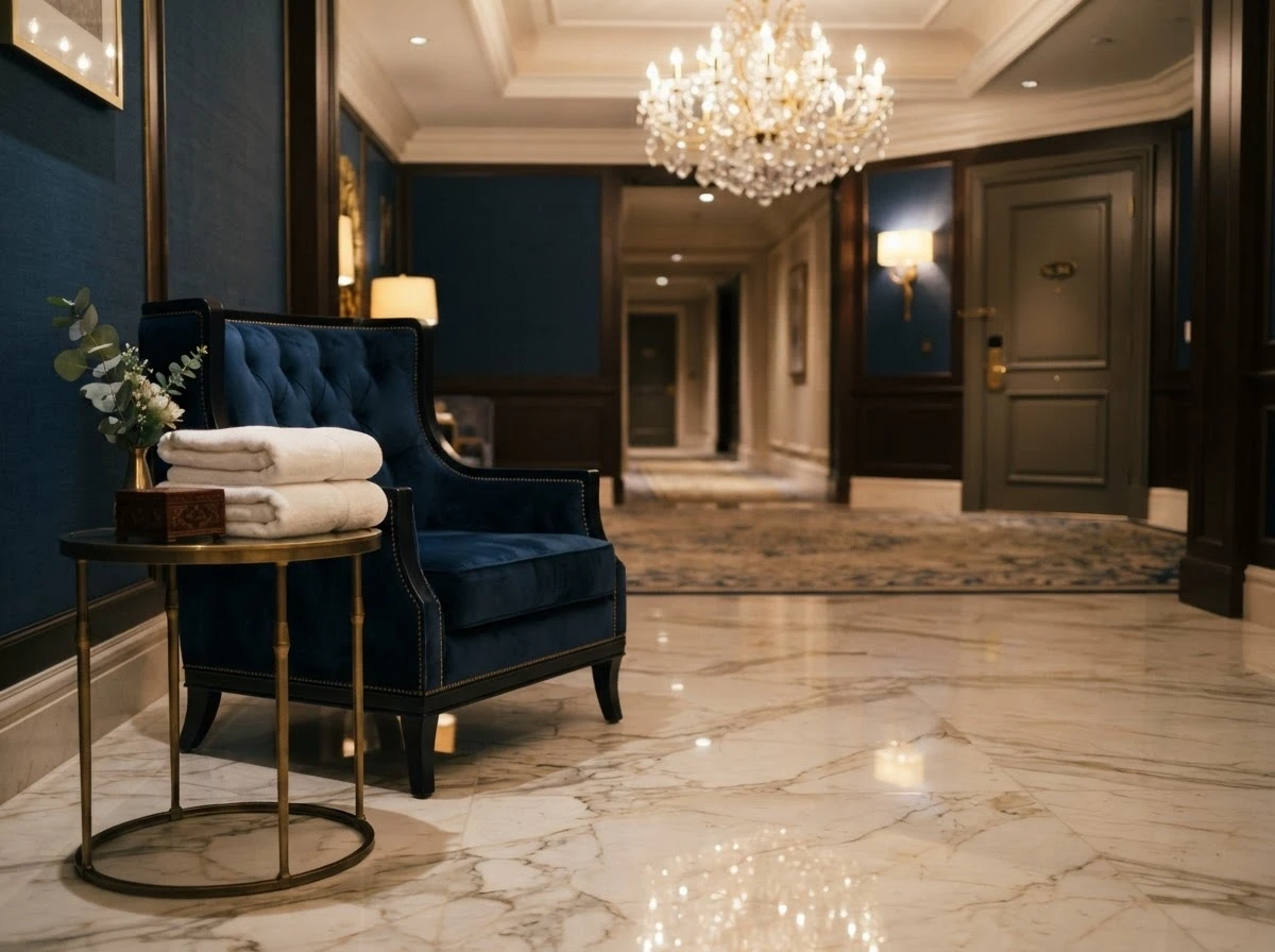 Suíte de hotel de luxo simbolizando o desejo de conforto no significado de sonhar com hotel