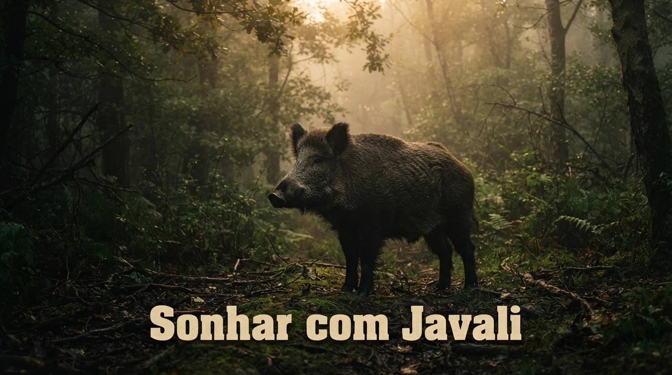 Javali selvagem à beira da floresta ao entardecer, simbolizando instinto selvagem e força bruta