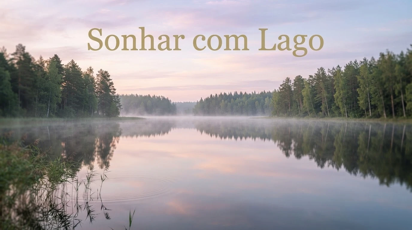 Lago calmo ao amanhecer com neblina e reflexo espelhado, simbolizando introspecção e equilíbrio emocional