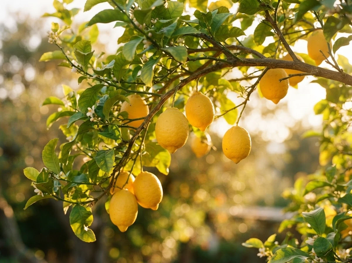Pé de limão carregado de frutos simbolizando prosperidade e fartura chegando à vida do sonhador