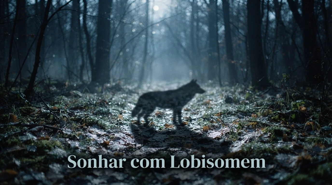 Sombra de lobo em floresta enluarada simbolizando o conflito entre razão e instinto nos sonhos