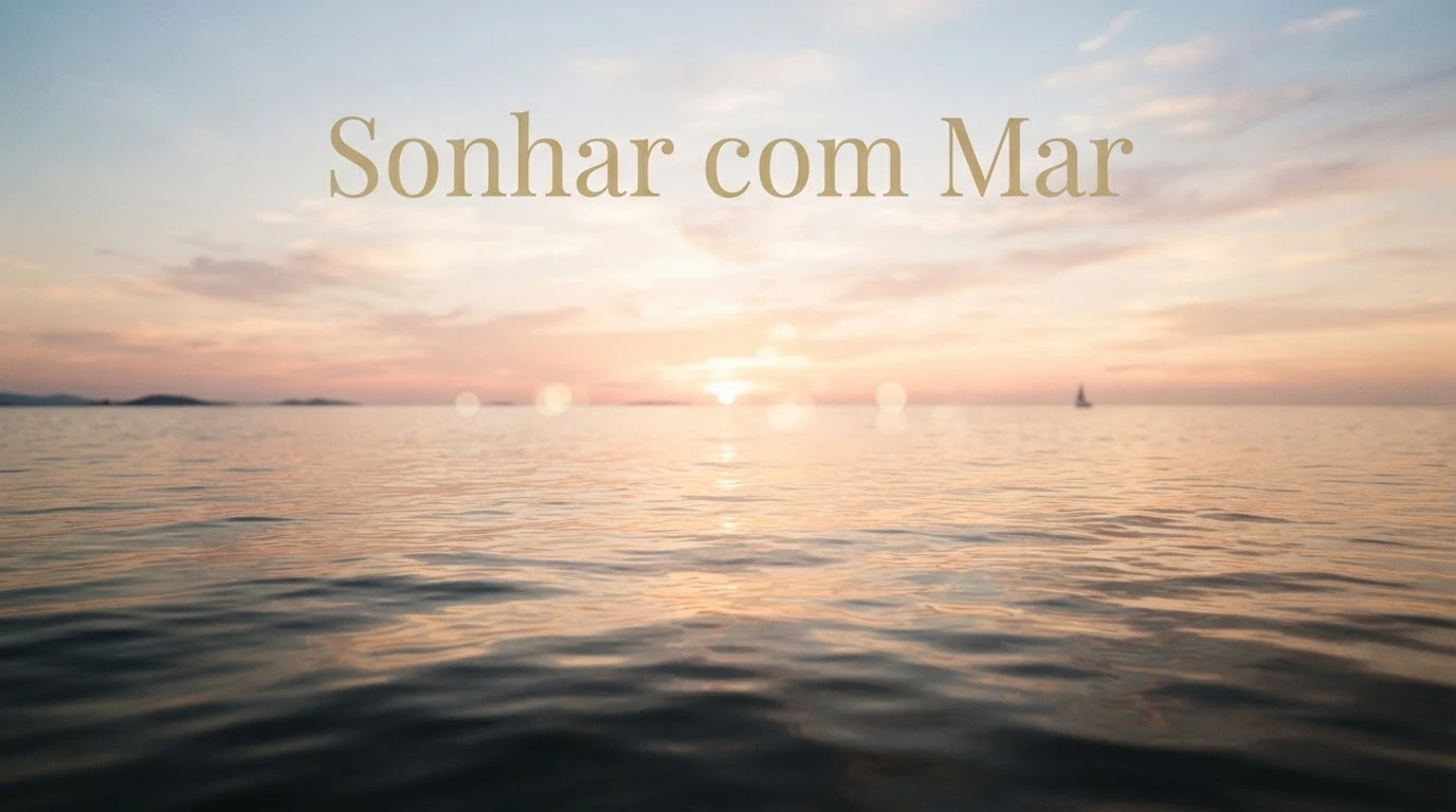Mar calmo ao entardecer com reflexos dourados, representando as emoções profundas exploradas no sonho.