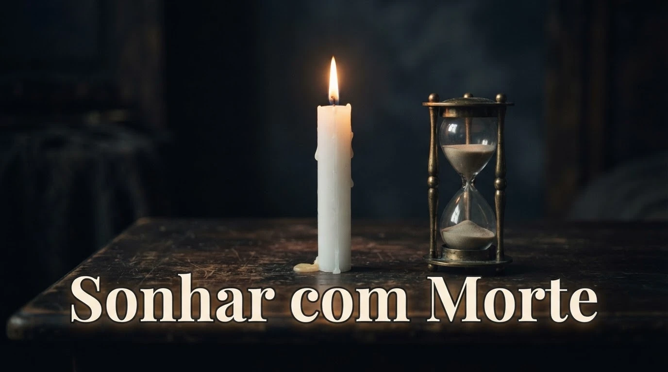 Vela acesa e ampulheta representando o significado simbólico de sonhar com morte