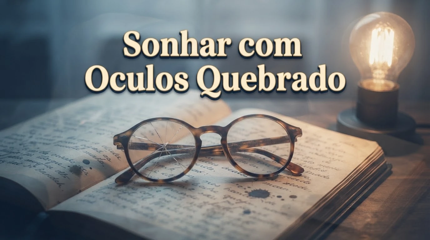 Óculos quebrado sobre uma mesa representa a falta de clareza vivida por quem tem esse sonho.