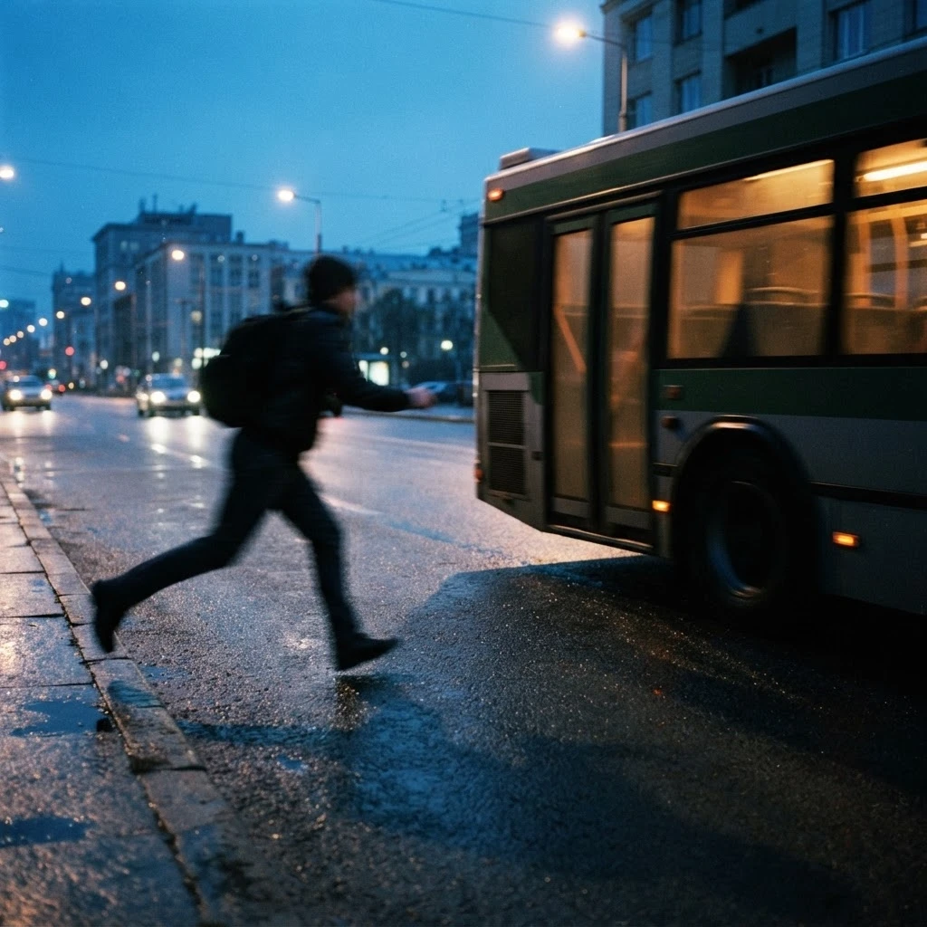 Correr atrás do ônibus que já parte simboliza a oportunidade que escapa por falta de agilidade.