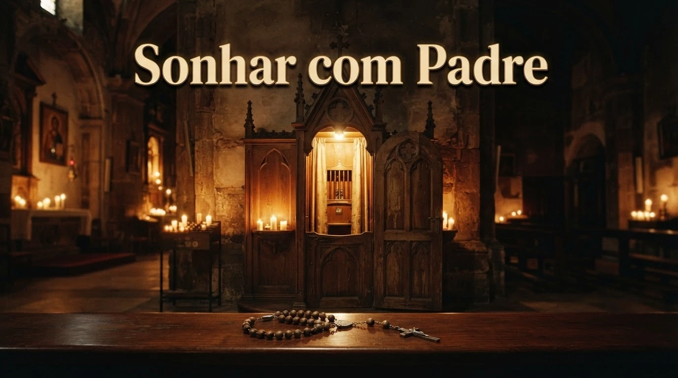 Confessionário iluminado por velas simboliza a orientação espiritual buscada nesse sonho.