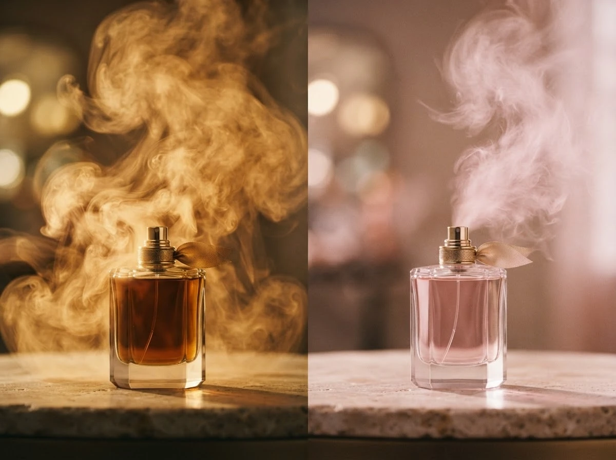 Perfumes com aromas intenso e suave representam contraste entre excesso e encantamento