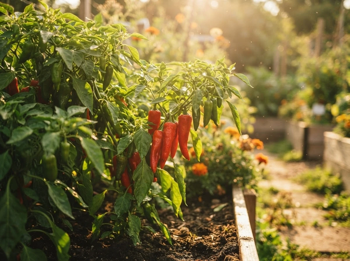 Pé de pimenta florescendo ao sol, simbolizando crescimento e paciência conforme os sonhos revelam.