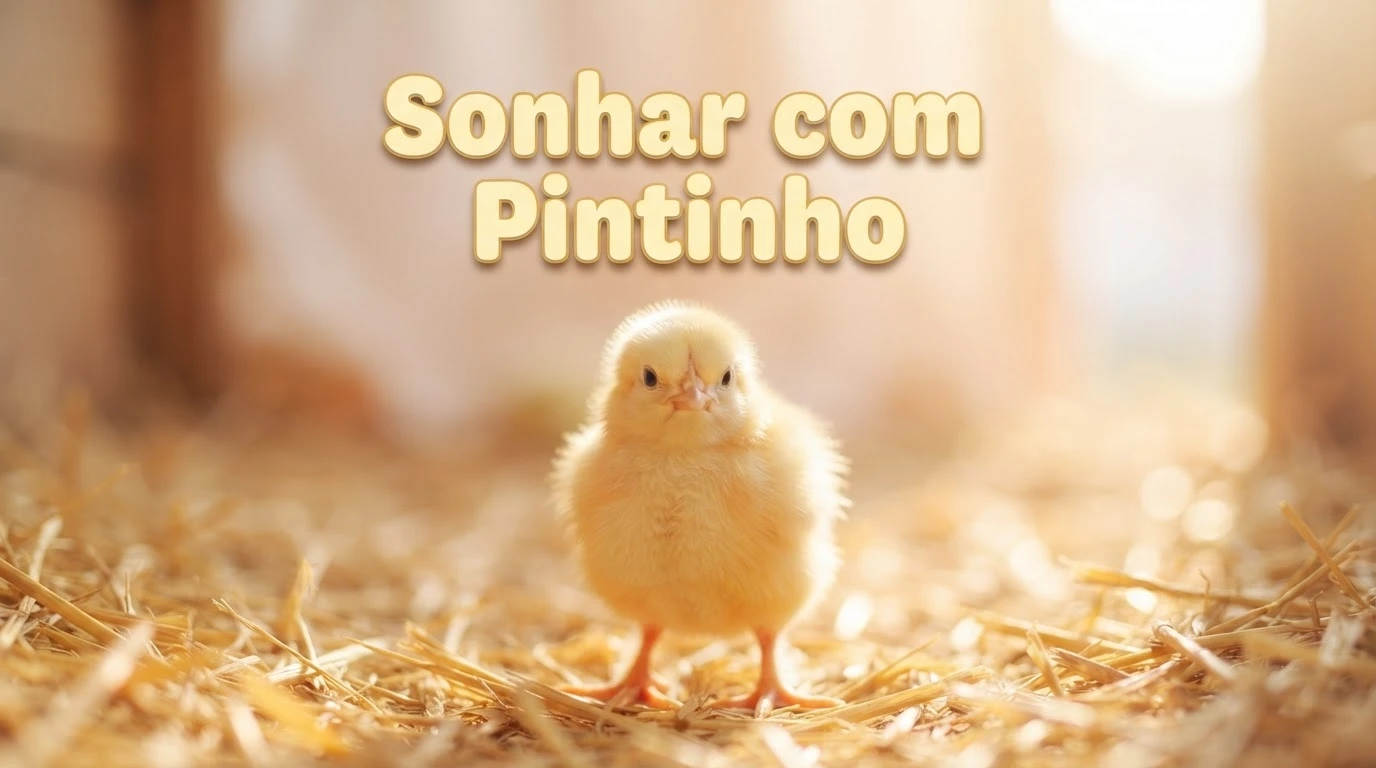 Pintinho amarelo fofo sozinho sobre palha dourada, representando o significado de sonhar com pintinho.