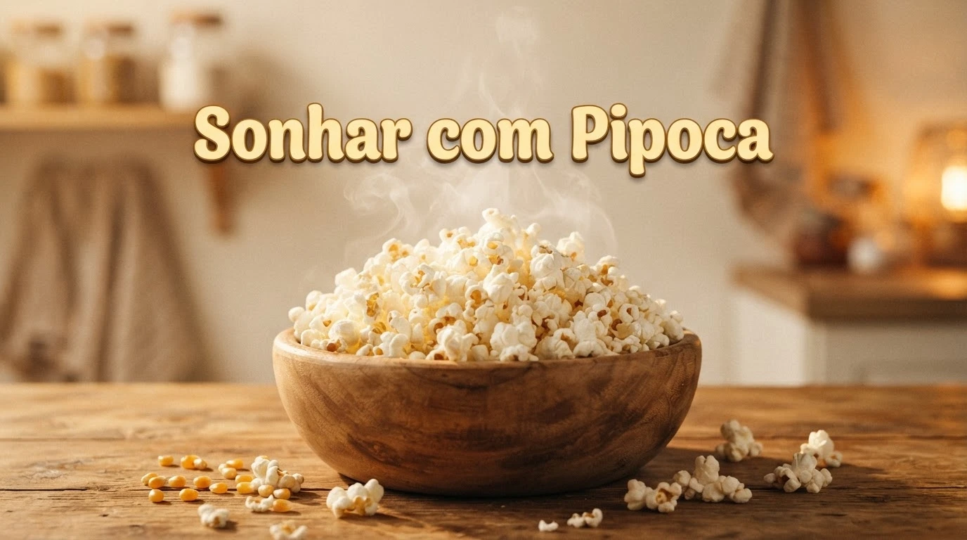 Pipoca branca fresquinha transbordando de uma tigela de madeira, representando o significado de sonhar com pipoca.