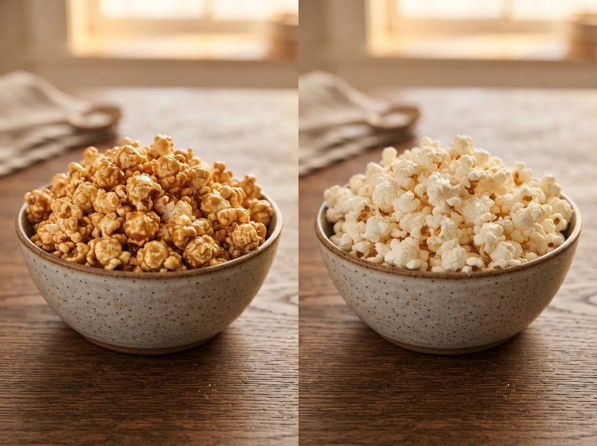 Pipoca doce ao lado da pipoca salgada, simbolizando os dois lados, afetivo e prático, do mesmo sonho.