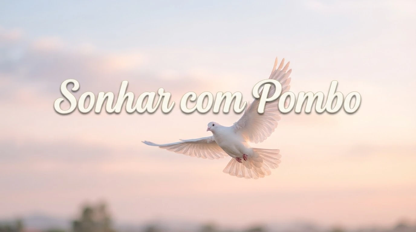 Pomba branca voando contra um céu suave ao amanhecer, representando o significado de sonhar com pombo.