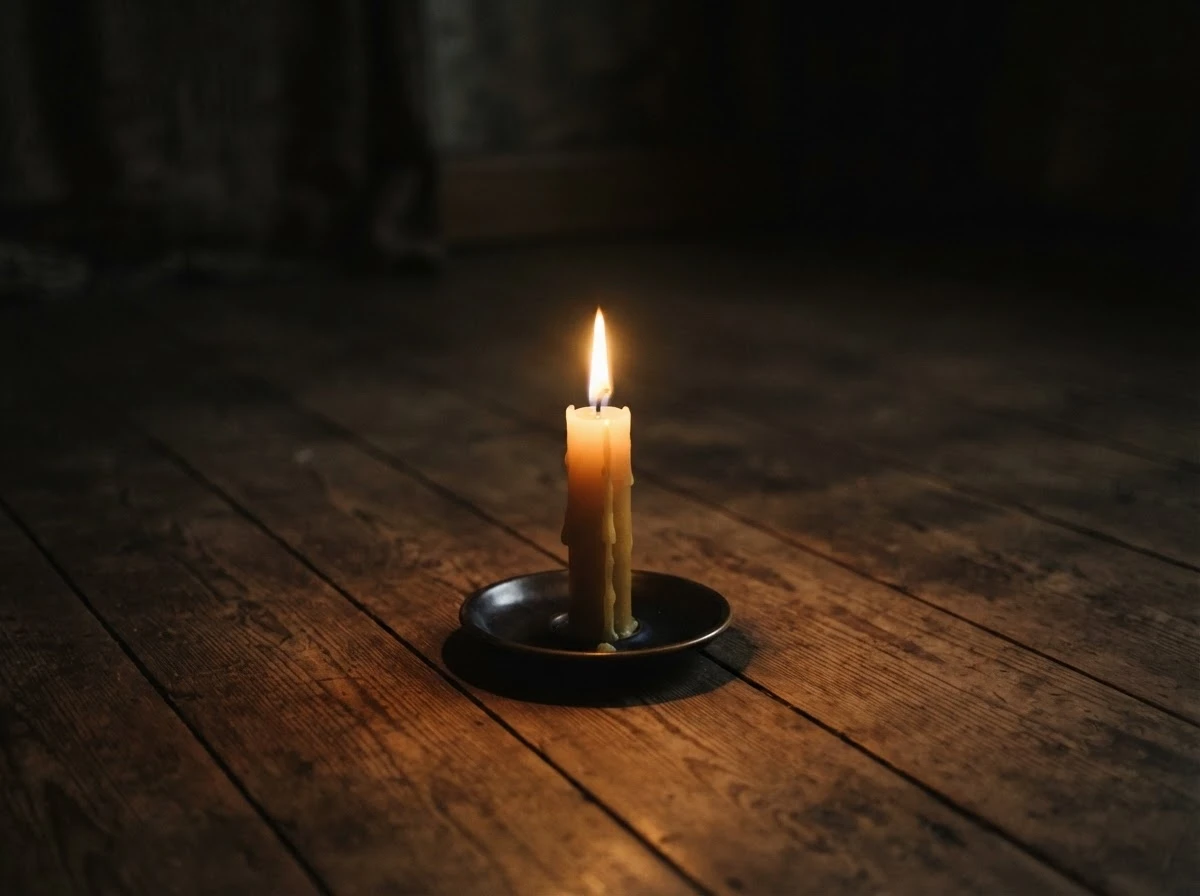 Vela acesa em ambiente silencioso representando reflexão espiritual e autoconhecimento