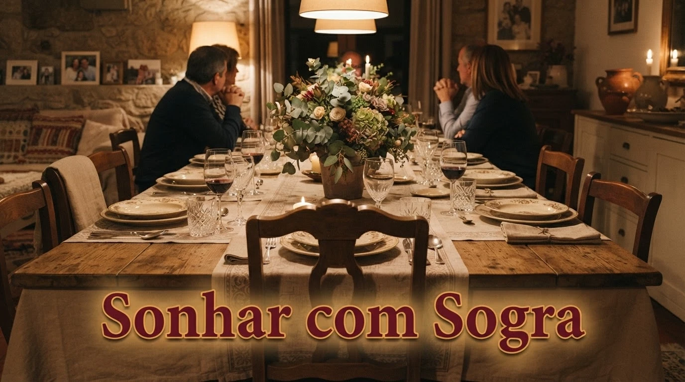 Mesa de jantar em família com cadeira vazia na cabeceira, ilustrando o significado de sonhar com sogra