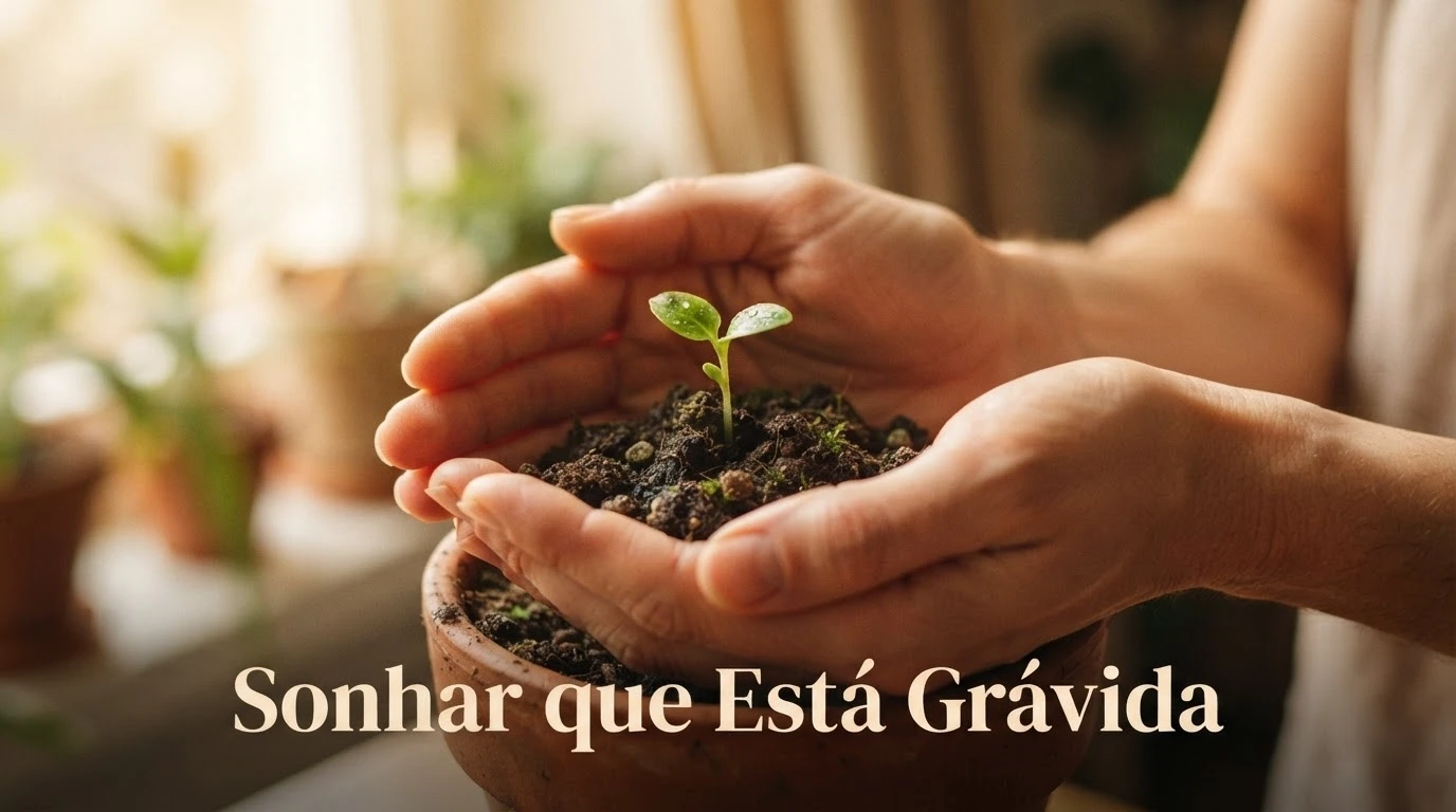 Mãos segurando um broto crescendo da terra, representando algo novo se formando nesse sonho